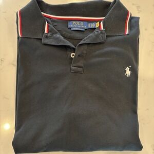 Polo Ralph‎ Lauren Mens XL Custom Slim Fit Black Red White Trim Polo Shirt